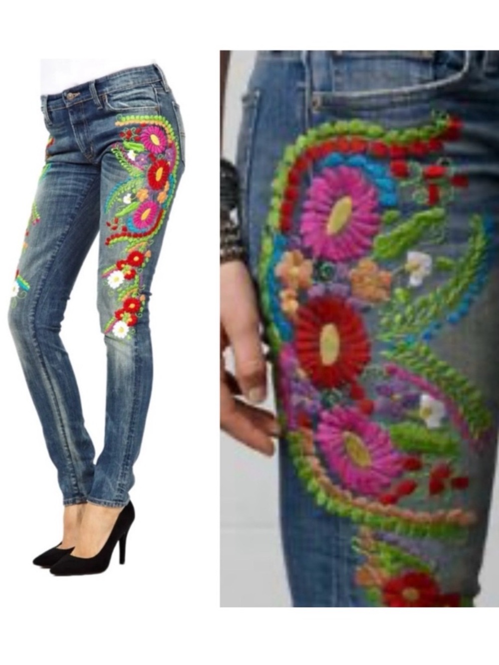 Ralph Lauren Denim & Supply Floral Embroidered Skinny Jeans Western Bohemian